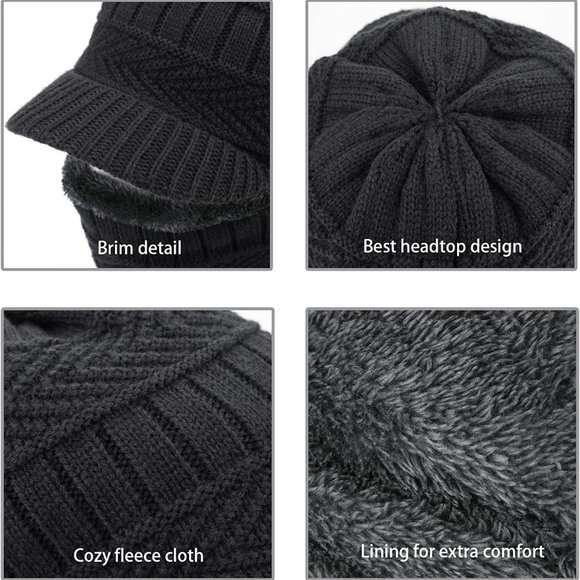 Knitted Men Women Balaclava Black Gray Warm Winter Windproof Beanie Hat One Size - Picture 3 of 4